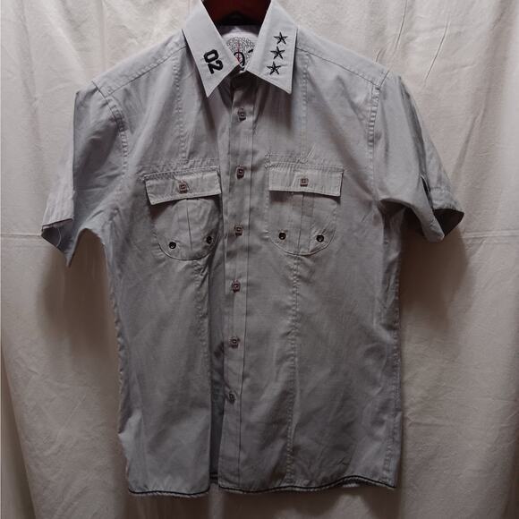 191‎ Unlimited Boys Large Short Sleeved Button-up Shirt Top Gray - Picture 3 of 7